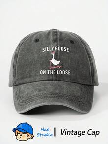 1pc Printed SILLY GOOSE Skateboard Duck Washed Baseball Cap, Classic Casual Fashion Vintage Soft Sweatband Adjustable Size Lightweight Sun Protection Multi-Functional Dad Hat, Suitable For Outdoor Sports, Daily Wear, Party Vacation, Perfect Gift For Family And Friends - Baseball Cap - View 4