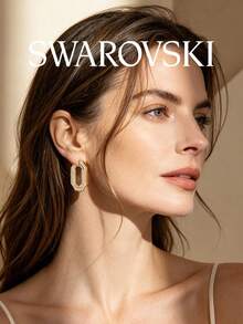 Anting Hoop Swarovski Dextera untuk Wanita, Kristal Putih Ukuran Sedang, Anting Mewah Kelas Atas untuk Perjalanan, Pesta, Kencan - Rose Gold - View 1