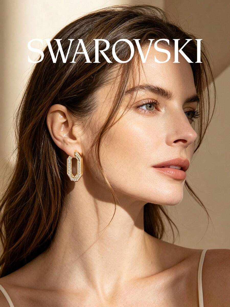 Anting Hoop Swarovski Dextera untuk Wanita, Kristal Putih Ukuran Sedang, Anting Mewah Kelas Atas untuk Perjalanan, Pesta, Kencan - Rose Gold - View 1