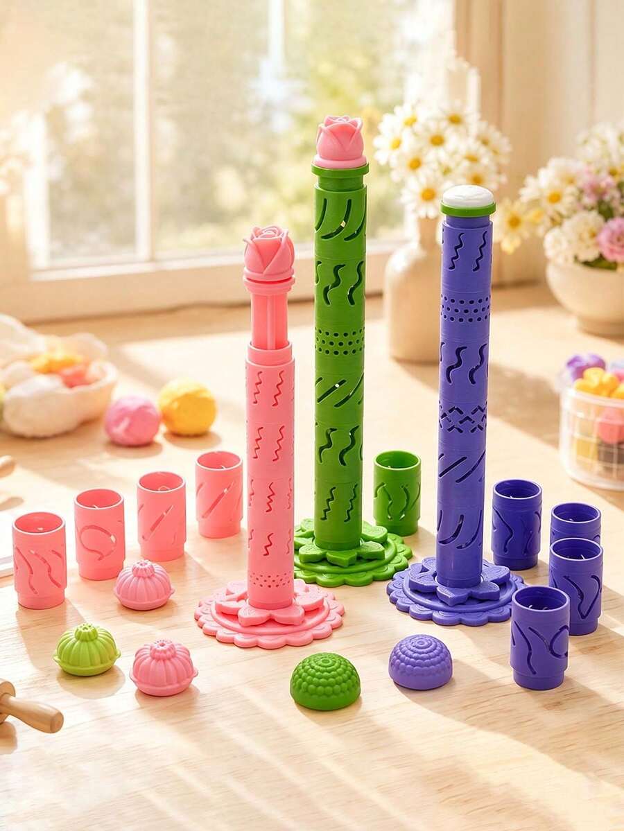 Modular Clay Bloom Maker,With Clay Tools,DIY Clay Flower Maker Kit,Flower Tower Clay Extruder Mold Set,Plastic Mold,DIY Bouquet Making,Handmade Flower Craft,Suitable For Modeling Dough,Clay,Gifts For Craft Enthusiasts,Christmas Gifts,Party Favors - Multicolor - View 1