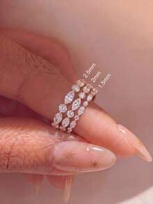1件 2mm 橄欖形與圓形切割婚戒 半永恆戒環 半圓鑽戒 可疊戴 單爪婚戒 - 排鑽 - 查看 3