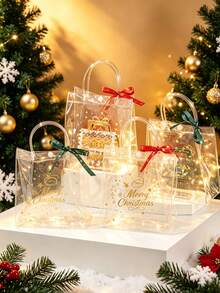 12pcs/Pack Christmas Party Gift Candy Cookie Decoration Tote Bags PVC Bags Reusable With Ropes - View 5