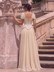 Women's Luxury Sequin Strapless Square Neck Full Skirt Maxi Ball Gown, Suitable For Formal Occasions - Champagne - View 2