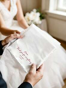 Custom Wedding Handkerchief: Lace Handkerchief With Handwritten Message, Personalized Keepsake Gift For Father, Gift From Bride To Mother, Wedding Keepsake Handkerchief, Gift For Bride Or Groom's Father - Multicolor - View 4