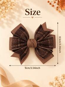 2pcs Multicolor Hair Bow Clips,Fabric Plaid Hair Bows For Girls,Fashion Hair Accessories For Toddlers Party Gift,Autumn Winter Daily Wear - Brown - View 7