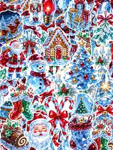 50Pcs PP Ice Country Christmas Stickers, Ice Blue Christmas Fairy Tale Style, Including Ice Christmas Trees, Santa Claus, Snowmen, Ice Flowers, Red Bows Elements, For Journal Collage, Skateboard, Tablet, Notebook, Storage Box, DIY Craft Decor - Multicolor - View 1