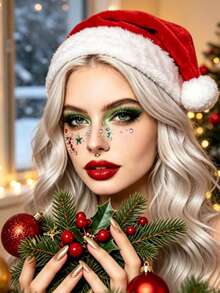 1pc Autumn Christmas New Popular Christmas Reindeer Horn Rhinestone Gem Star Face Sticker, Y2K Autumn/Winter Christmas Style, Suitable For Christmas Concert And New Year, Self-Adhesive Easy To Apply - Multicolor - View 3