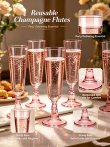 5oz Reusable Transparent Plastic Champagne Flute, Long Stem Wedding Party Cocktail Wine Glass - Random Styles - View 7