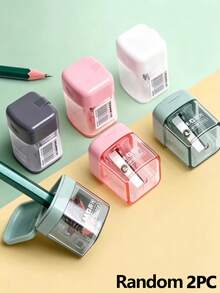 2pcs Premium Single-Hole Pencil Sharpeners For Students, Durable And Easy To Clean, With Cover Design To Prevent Debris Scattering, Compact Desktop Stationery Design, Suitable For Office, Home And School, Pink, Gray, White, Green Available, Manual Pencil/Eyebrow Pencil Sharpener, Random Style Delivery. - Default - View 13