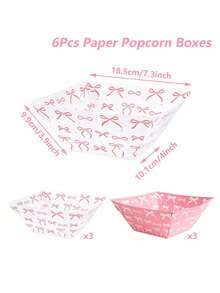 6pcs Pink Bow Theme Party Plates, Bow Pattern Disposable Plates, Snack Boxes, Popcorn Boxes, French Fries Boxes, Pink Bow Theme Birthday Party Decorations, Girls Birthday Party Supplies, Disposable Plates Suitable For Family Movie Night, Baby Shower, Gender Reveal Party Decorations, Wedding Decorations, First Birthday Anniversary Decorations, Birthday Gifts, Holiday Party Table Centerpiece Decorations, Party Favors - Pink and White Bow - View 12