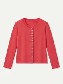 FOR BEAUTY Fall Winter Women Sweaters Elegant Casual Y2K Pink Crew Neck Multi Button Front Slim Fit Long Sleeve Thin Knit Cardigan Sweater Top - Watermelon Red - View 8
