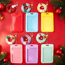 1pc Christmas Handmade Woven Wreath Pendant ID Badge Holder, Multi-Color Card Holder, Keychain Bag Charm, Christmas Tree Decoration, Gift For Women - Multicolor - View 1