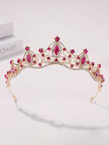 1pc Kids Girls Elegant Flower Sparkly Rhinestone Crown Headband For Birthday Party, Princess Dress-Up, Theme Park, Performance & Photo Hair Accessory - Multicolor - View 10