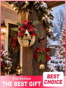 Single Item / Mixed Set Of 2 (Large Bell + Small Bell): Large Vintage-Style Christmas Bells (With Jute Rope), Decorated With Christmas Bows And Pine Cones; Suitable For Christmas Trees, Weddings, Gardens, And Porches,Christmas Home Decor - Multiple Styles - View 4