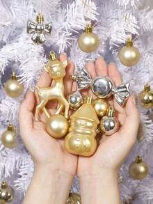 Christmas Tree Ornament Ball Set, Gold Holiday Decoration, Shatterproof Plastic Material, With Gold Hanging String. Large Christmas Balls - A - View 7