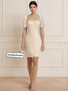 Modern Filipiniana Blouse With Butterfly Sleeves, Detachable Sleeves For Women, Birthday Party, Vacation - Apricot - View 8