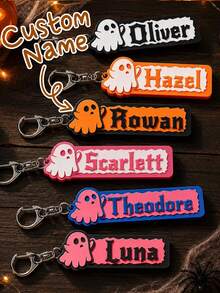 Personalized Halloween Name Keychain | Custom Ghost & Pumpkin 3D Keychain | Cute Backpack Charm | Halloween Gifts For Kids - Multicolor - View 1