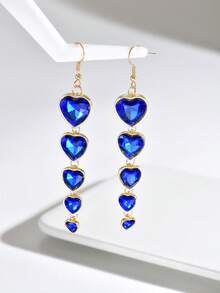 1pair Stylish Sweet Luxury Heart-Shaped Fringe Pendant Earrings With Colorful Rhinestone, Perfect For Women's Birthday Party Festival Wear - Heart Earrings - View 8