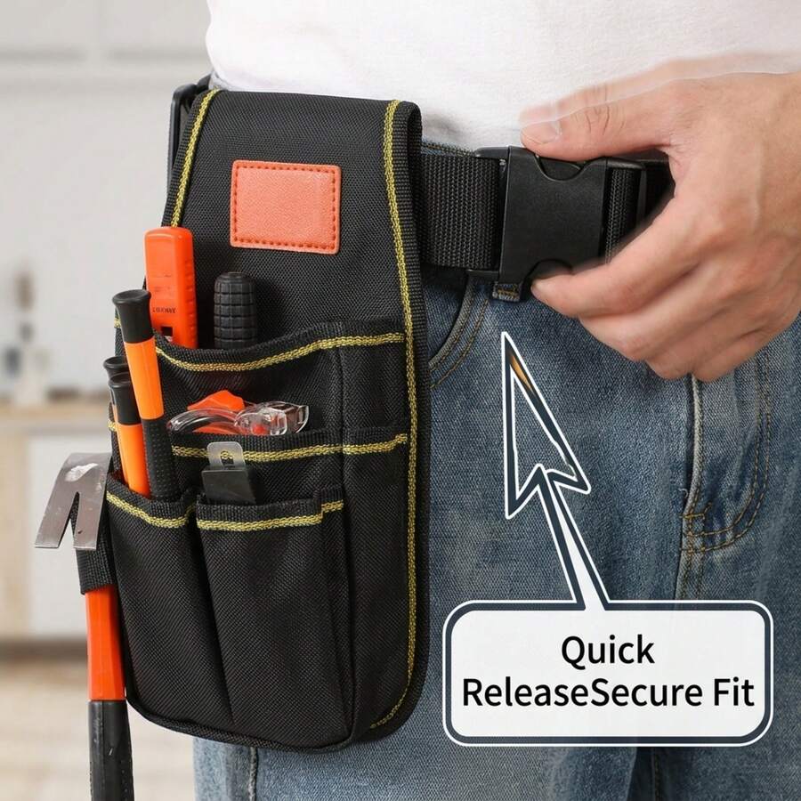 1pc Tool Waist Bag, Thickened Wear-Resistant Oxford Cloth Belt-Style Tool Pouch, Multi-Pocket Partitioned Storage Design, With Adjustable Waist Belt, Can Store Screwdrivers, Tape Measures, Pliers And Other Hardware Tools, Suitable For Electricians, Carpenters, Decorators, Home Installation And Maintenance Workers, Convenient For Quick Access To Tools During Work, Keeps Tools Organized And Improves Work Efficiency - JH-801-black - View 1