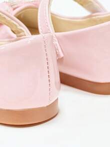 1 Pair Girls' Soft Nude Pink Princess Mary Jane Shoes With Hook And Loop, Mesh, Rhinestone Bow, Versatile For Birthday Party, Performance And Everyday Wear - Pink - View 4