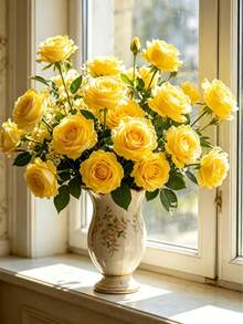 40pcs Artificial Rose Bouquet, Silk Artificial Flowers, Realistic Long Stem Rose Bouquet, Suitable For Wedding Decoration, Bridal Shower Centerpiece, Floral Arrangement, Party Home Table Decor, Living Room Decor, Birthday Decor, Home Decor Living Room, Thanksgiving Decoration, Anniversary Decoration, Bedroom Decor, Room Decor, Birthday Gift, Holiday Decoration. - Yellow - View 8