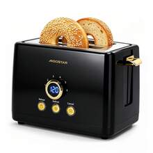 Aigostar 2 Slice Toaster With LED Digital Display & Extra Wide Slots, Black - UK Plug(220-240V) - View 1