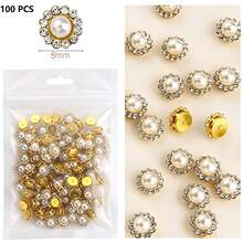 100PCS Colorful Pearl Rhinestones, Flower Decorative Rivets, 10/12mm Diameter Sunflower Rhinestones, Suitable For DIY Handmade Glue Backing, Holiday Party Headbands, Hats, Shoes, Bags, Clothing Decoration - Sunflower Pearl Rhinestone - View 18