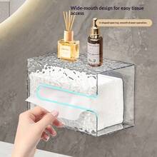 1/2pcs Transparent Ice Pattern Wall-Mounted Tissue Box, Flat Lay Or Wall-Hanging Face Towel Storage Box, Waterproof Bathroom Home Tissue Holder - View 3