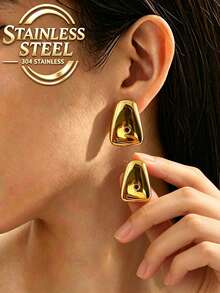 1 Pair/Fashionable Retro Style Stainless Steel 18K Gold Plated Trapezoid Earrings Suitable For Women's Daily Commute, Street Style Jewelry Gift - 34259-ear-g - View 2