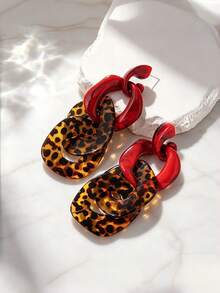 1 Pair Acrylic Leopard Print Color Block Interlocking Earrings, Suitable For Women's Daily, Banquet, Party And Multiple Occasions - Multicolor - View 5