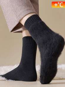 1/5 Pairs Women's Mid-Calf Socks, Solid Color Warm Lining Winter Socks, Fashionable And Versatile, Suitable For Daily Wear And Sleep, Comfortable - Multicolor - View 7