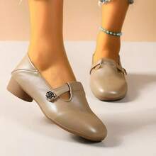 Spring/Autumn New Solid Color Round Toe Women's Flat Shoes, Fashionable Daily Commute Buckle Flat Shoes - Khaki - View 10
