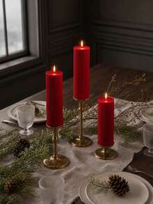 Burgundy Cylindrical Scented Candles, Christmas Decoration Candle Set, Candle Ornaments, Can Be Paired With Candle Holders For Decoration, Gift For Women, Gift For Best Friends, Home Decor Candles, Christmas Taper Candles, Wedding Christmas Decoration Room Decor, Christmas Gift, Halloween Decoration Pillar Candles - Burgundy - View 6