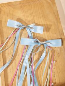 2pcs Cute Ballet Style Long Ribbon Bow Hair Clips, Women's Beaded Chain Side Hair Clips Lolita Headwear - Multicolor - View 5