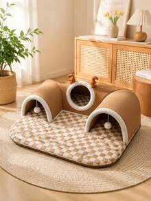 Tempat Tidur Terowongan Hewan Peliharaan 3-in-1 yang Nyaman, Cocok untuk Kucing dan Anjing, dengan Dekorasi Tanduk Rusa dan Liontin Bola, Cocok untuk Kucing, Anjing Kecil, Kelinci, dan Hamster, Desain Lubang Besar untuk Memudahkan Pergerakan, Cocok untuk Hewan Peliharaan Kecil - Grey - View 6