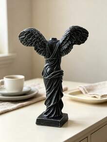 1pc Black Winged Victory Of Samothrace Statue, Classic Greek Goddess Sculpture With Draped Robe & Feathered Wings, Resin-Look Art Decor For Shelf & Entryway - 1 Pc - View 3