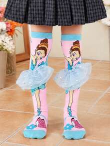 1 Pair Cute Ballet Girl Skirt Accessories, Suitable For Children's Knee-High Socks, Perfect For Summer Daily School Wear And Party Occasions - Pink - View 1