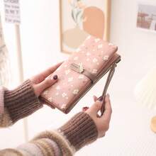 PRETTYZYS Women's Long Wallet Korean Style Printed Fresh Design Multifunctional Multi-Slot Wallet Handbag Wallet Wrist Strap Wallet Large Capacity Multi-Slot Student Coin Purse Daily Travel Wallet Christmas Wallet Valentine's Day Gift Wallet All Season - Dusty Pink - View 2