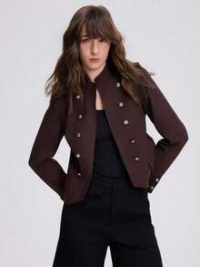 Women's Double-Breasted Napoleon Style Jacket Coat Suitable For Autumn - Brown - View 4