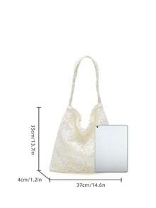 Women's Floral Lace Shoulder Tote Bag, Large Capacity Soft Casual Daily Handbag - White - View 8
