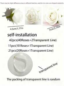 40pcs Artificial Rose Flowers + 2 Roll Transparent Line, Wedding Decoration Hanging White Roses, Artificial Silk Flowers For Wedding Arch, Party, Bridal Shower, Bouquet, Party Centerpiece And Ceiling Decoration, Christmas Home Decor, Room Decor - White - View 12