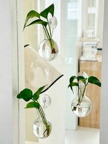 Wall-Mounted Transparent Hydroponic Vase, Suitable For Pothos Plants, Plastic Hanging Rack With Suction Cups, Spherical Vase, Suitable For Office And Home Decor, Home Gardening, Window Plant Propagation Station - Multicolor - View 3