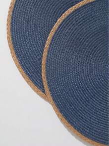 15 Inch Round Woven Placemats, Easy To Clean, Heat Resistant, Non-Slip Woven Table Mats For Home Kitchen Dining Table, Solid Color Bowl Plate Cup Coasters, Suitable For Holiday Parties, Birthday Parties, Wedding Banquets, Coffee Table Mats, Home Decor - Royal Blue - View 2