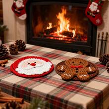 1pc Handmade Crochet Christmas Coaster, Cute Knitted Cup Mat, Insulated Table Pad For Coffee Tea Mug, Xmas Decor Gift For Girls, Winter Birthday Holiday Small Present, Desktop Tabletop Decoration - Multicolor - View 4