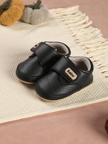 Fashionable Minimalist Casual Hook And Loop Design Sports Shoes Soft Sole Anti-Slip Kids Shoes - Black - View 2