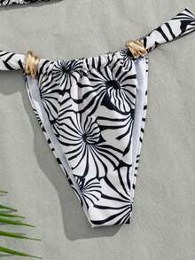 Women's Ocean Element Printed Thick Shoulder Strap Triangle Bag Bikini 2 Pieces Set - Multicolor - View 6