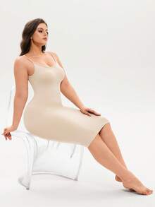 Women's Seamless Bodycon Dress, Tummy Control Slimming Tight Mini Dress, Sleeveless Shaping Slip Dress, Suitable For Daily Wear - Apricot - View 7