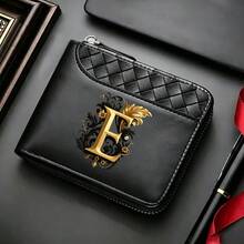 Men'sWallet A-Z26surnameinitialspatternBlack,ZipperClosure,Multiple CardSlots,Large Capacity,Stitching Design-Perfect Gift For Father,Husband,Brother - Black - View 23