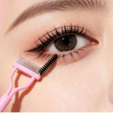 2-In-1 Eyelash Comb & Spoolie Brush, Stainless Steel Fine Tooth Eyelash Separator, Foldable Eyebash Brush With Cover For Mascara Clumps, Portable Makeup Tool - A. - View 2