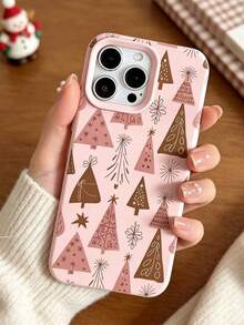 1pc Christmas Tree Glossy Pink Doodle Tree Minimalist Phone Case,Compatible With IPhone 18 Pro Max 17 Pro Max 16 Pro Max 15 Pro Max 14 Pro Max & 11/12/13/14/15/16/17/18 Pro/Plus - Multicolor - View 3